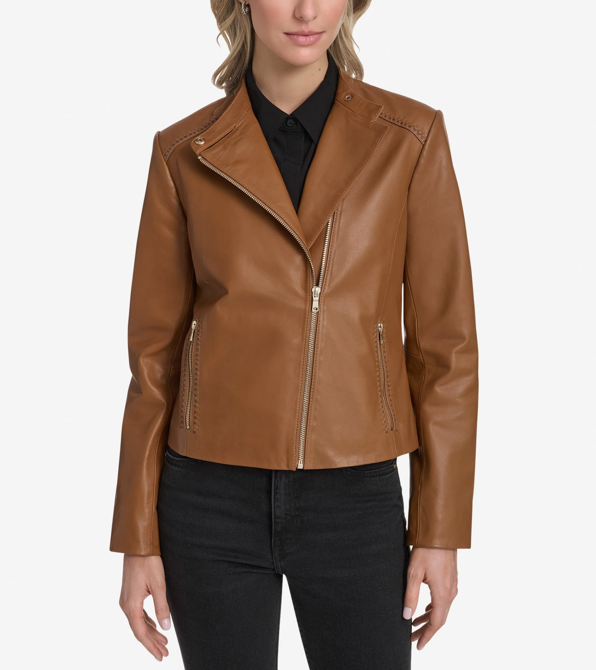 Women's Leather Racer Jacket - Image 3