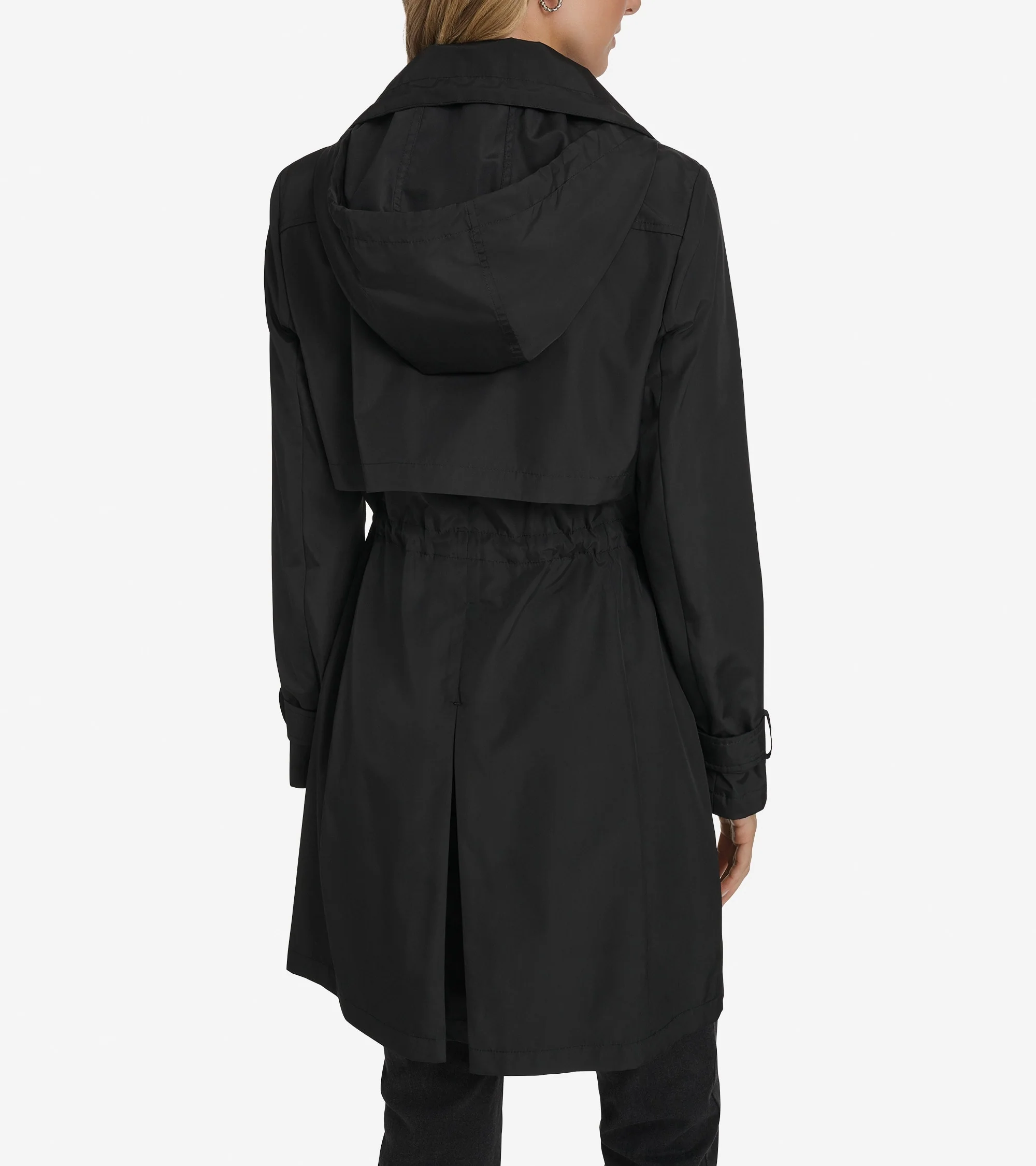 Women's Zip Up Trench Coat with Stow Away Hood - Image 2